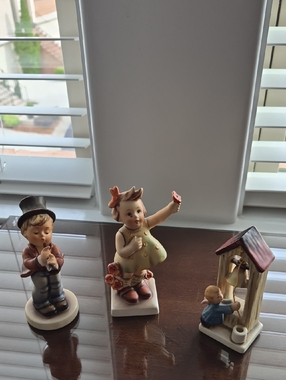 Goebel Ceramic Girl Figurine in Pastel Green Dress with Pink Accents